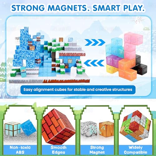 Image of Kidology 100PCS Magnetic Blocks Set for Kids | Ice Theme Magnetic Building Tiles with Magic Portal Design | STEM Learning Construction Toy for Toddlers Ages 3+ | Creative Sensory Magnet Blocks