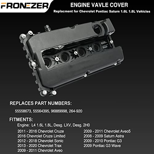Engine Valve Cover With Gaskets Bolts Oil Filler Cap Compatible With 2011-2020 Chevy Cruze Sonic Trax Aveo, 2008-2009 Saturn Astra, 2009-2010 Pontiac G3 1.6L 1.8L Replace# 55558673 55564395 264-920 #TOP2