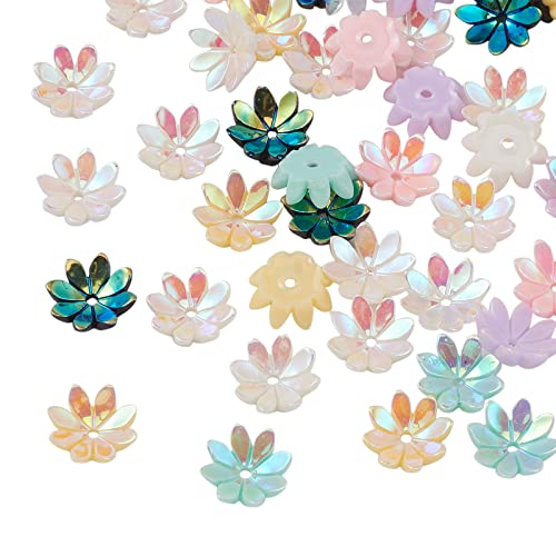 UR URLIFEHALL 50 Pcs Couleur Aléatoire Opaque Résine Fleur Perle Caps Multi-Pétales Floral Embouts Fleur Entretoise Perles pour La Fabrication De Bijoux DIY Cover