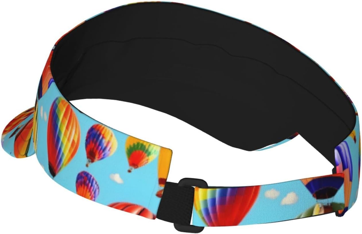 Hot Air Balloons Print Sun Visor Hats for Women Men Adjustable Sports Golf Running Sun Caps Black