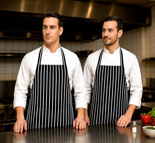 Image of 100% Cotton Cooking kitchen Apron for Women and Men chef apron With adjustable neckstrap and ties with center pocket with strong and durable cotton apron