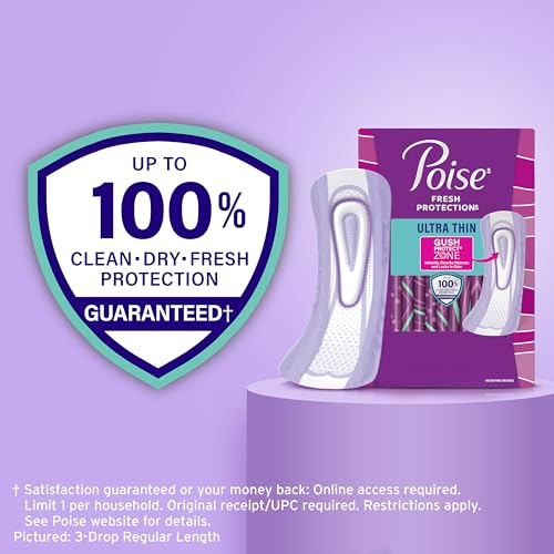 Image of Poise Ultra Thin Incontinence & Postpartum Pads for Bladder Leaks, 4 Drop Moderate Absorbency, Long Length, 48 Count (Packaging May Vary) (Pack of 4)