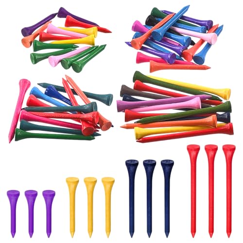 Rustark 180 Stück 4 Größen Golf Tees Sortiment Set langlebiger Bambus Golf Tees weniger Reibung Tees reduzieren Reibung Golf Tees für Golf Training Golfer professionelle (Mehrfarbig)