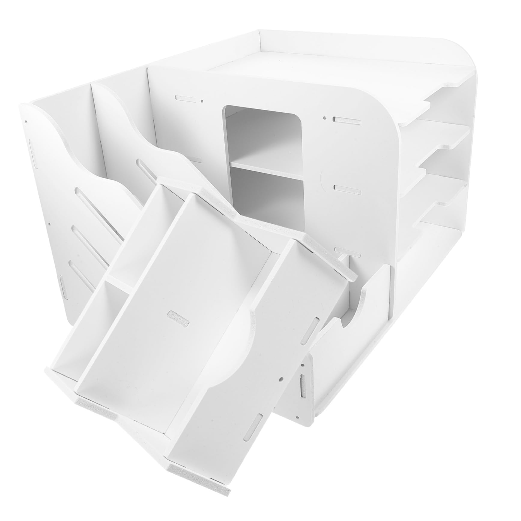 Portadocumenti da Tavolo a 4 Livelli Bianco in Composito Legno-plastica | Vassoi Orizzontali Impilabili, Design Smontabile, Risparmio Spazio per Scuola e Ufficio