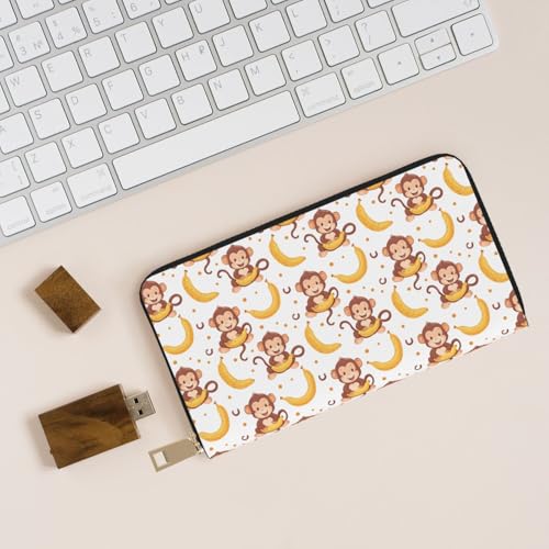 Leather Thin Slim Wallets for Women Men - Fashion Cute Banana Monkey Print Card Wallet Holder with Zipper4