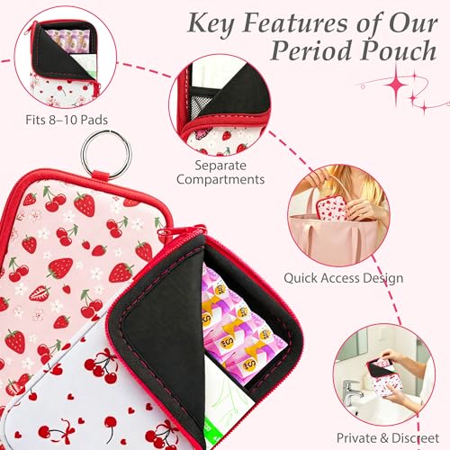 Image of KJQJLY 2 Pack Portable Tampon Organizer Bag Tampon Holder & Storage Case with Zipper for Travel, Discreet Period Bag for Purse, Waterproof Feminine Products Pouch for Women (Strawberry&Cherry)