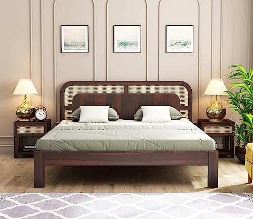 Image of King Size Cot Without Storage - Solid Wood King Bed - Cot Akka Bed - Stylish Bedroom Furniture (King, Walnut Finish)