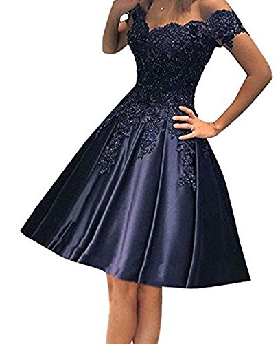 LittleStar Navy Blue Lace Homecoming Dresses 2 Piece Short for Juniors Off The Shouder 2018 Prom Cocktail Dresses Ball Gown