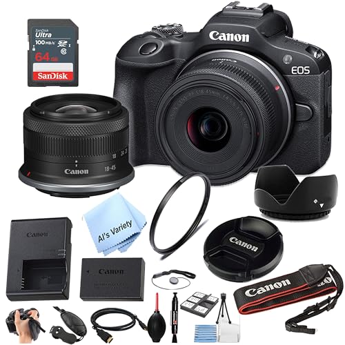Canon EOS R100 Mirrorless Camera with RF-S 18-45mm Lens + 64GB Memory, Filter, Grip, HDMI & More(Essential Bundle) (Renewed)