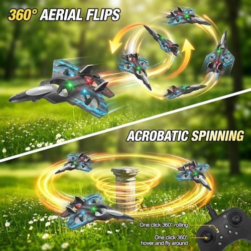 Image of RC Fighter Jet Plane, 2.4G Remote Control Airplane for Kids, LED Lights, 360 Degree Stunt Roll, EPP Material
