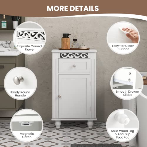 Giantex Storage Floor Cabinet W/One Cabinet Two-Layer Adjustable Shelves & One Drawer Bathroom Cupboard Organizer Kitchen Collection Cabinet Shelf Nightstand Beside End Table White (1 Drawer) #TOP6