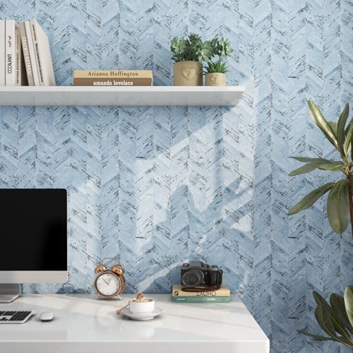 Livelynine 15.8x394 Blue Fabric Peel and Stick Wallpaper for Bathroom Waterproof Sticky Bedroom Wallpaper Accent Wall Covering Self Adhesive Linen Decorative Contact Paper for Cabinets Furniture Wrap by Livelynine - Used condition - Image 2
