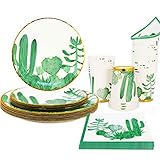 Boosolo Cactus Birthday Party Supplies for Serves 24, Boho Jungle Theme Disposable Plates,Cups and Paper Napkins for Birthday Baby Shower Bridal Shower Graduation Cactus Party Decorations …