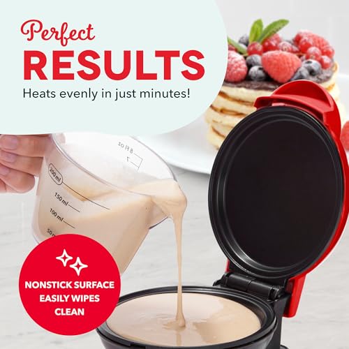 Dash Mini Maker Griddle - Compact Griddle for Creative Homemade Treats - PTFE nonstick surface, Quick Heat-Up System & Space-Saving Design - Red by DASH - Image 4
