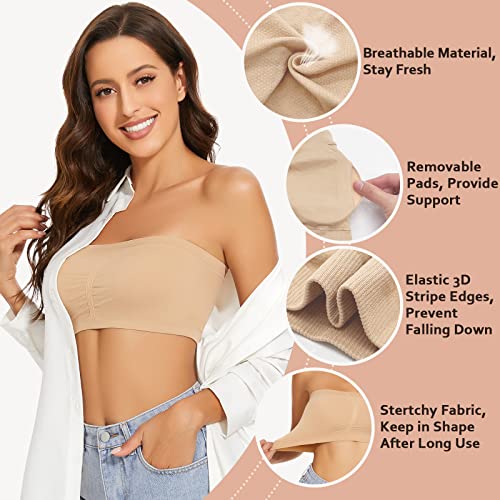 Woweny Women's Bandeau Bra Padded Strapless Bras Seamless Bandeau Bralette Wireless Tube Top Bra #TOP1