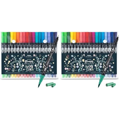 Ohuhu Markers for Adult Coloring Books No Bleeding 36 Colors Coloring Markers Water-based Dual Tips Fineliner & Brush Drawing Pens Art Pens for Kids Adults Sketch Journal - Maui - Black (Pac