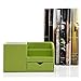 KINGFOM PU Leather Desk Organizer Office Accessories Collection Storage Box, 3 Compartments Pen Pencil Holder with Small Drawer (Green)