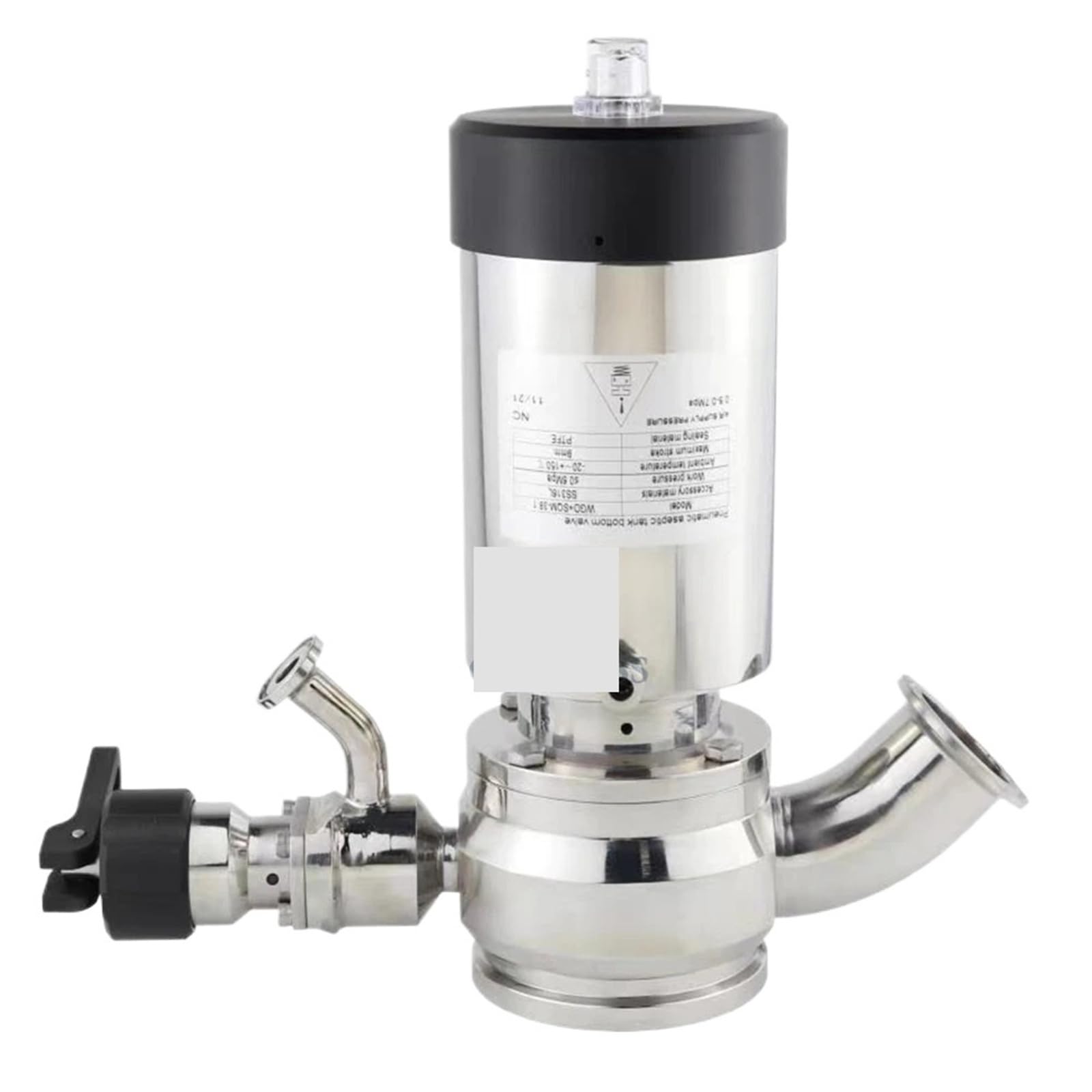 Sanitary 51MM Pneumatic Aesptic Tank Bottom Diaphragm Valve 316L Flush