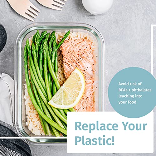 [4-Pack 28Oz] Glass Food Storage Containers With Locking Lids - Glass Meal Prep Containers With Lids - Lunch Bento Boxes - 1 Compartment - 4Pk Box Set - Transparent Lids - Bpa Free And Dishwasher Safe #TOP7