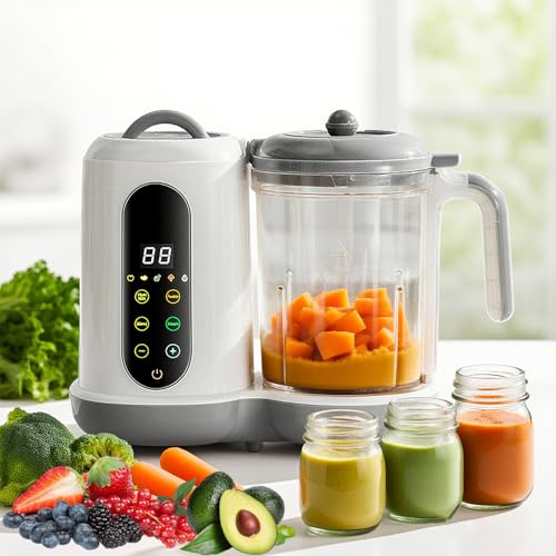 SH-RuiDu 4 in 1 Automatic Baby Food Maker, 450W Multifunctional Homemade Food Processor with Steamer, Puree Blender, 4 Preset Menus, Touch Screen Control, 50-400ml Capacity for Healthy Baby Meals