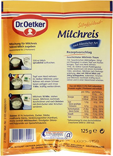 Dr. Oetker Süße Mahlzeit Milchreis nach klassischer Art, 125 g Milchreis-Mischung für einen Klassik Milchreis. Eine einfache und schnelle Zwischenmahlzeit