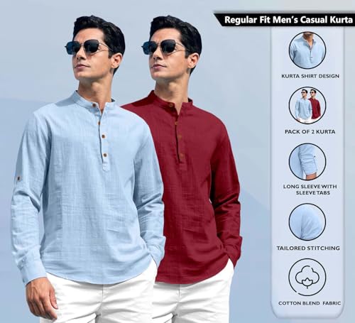 Image of Zombom Men's Kurta || Chinese Collar Long Sleeves || Straight Hip Length Kurtas || Short Kurta for Men || for Festival || Function || Occasion Wear Fancy Kurta for || Best Gifts for Men