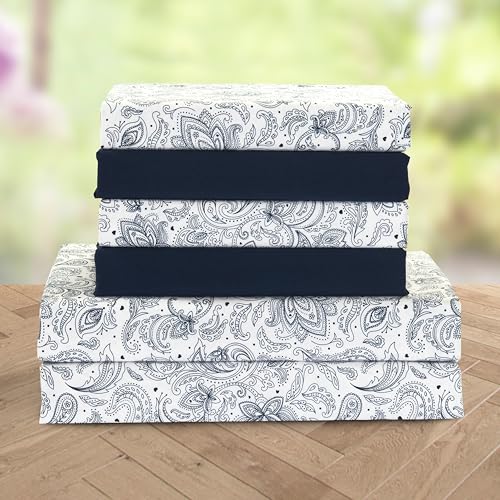 Elegant Comfort Luxury Soft Bed Sheets Paisley Pattern - 1500 Premium Hotel Quality Microfiber Softness Wrinkle and Fade Resistant (6-Piece) Bedding Set, California King, Paisley Navy Blue