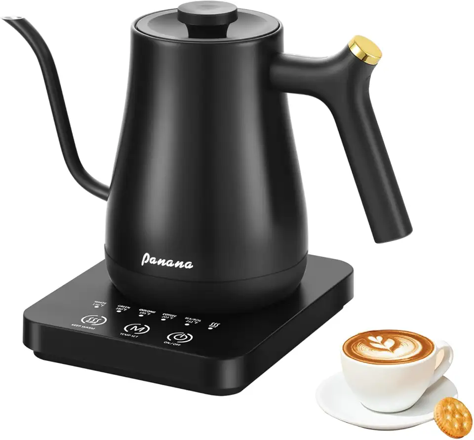 Panana Chaleira elétrica, controle de temperatura de pescoço de ganso com visor LCD, chaleira de café, aquecimento rápido, proteção contra superaquecimento, função de memória, 0,8 l