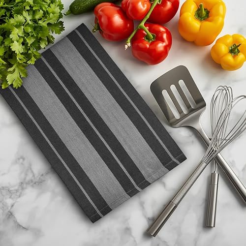 LIXURIATE Stripe Designed Tea Towels for Kitchen - 100% Cotton | Super Absorbent & Quick Drying Hotel Quality Kitchen Towels Set | 70 x 50 cm - Machine Washable (Grey & Dark Grey, 5 Pack) - Image 8
