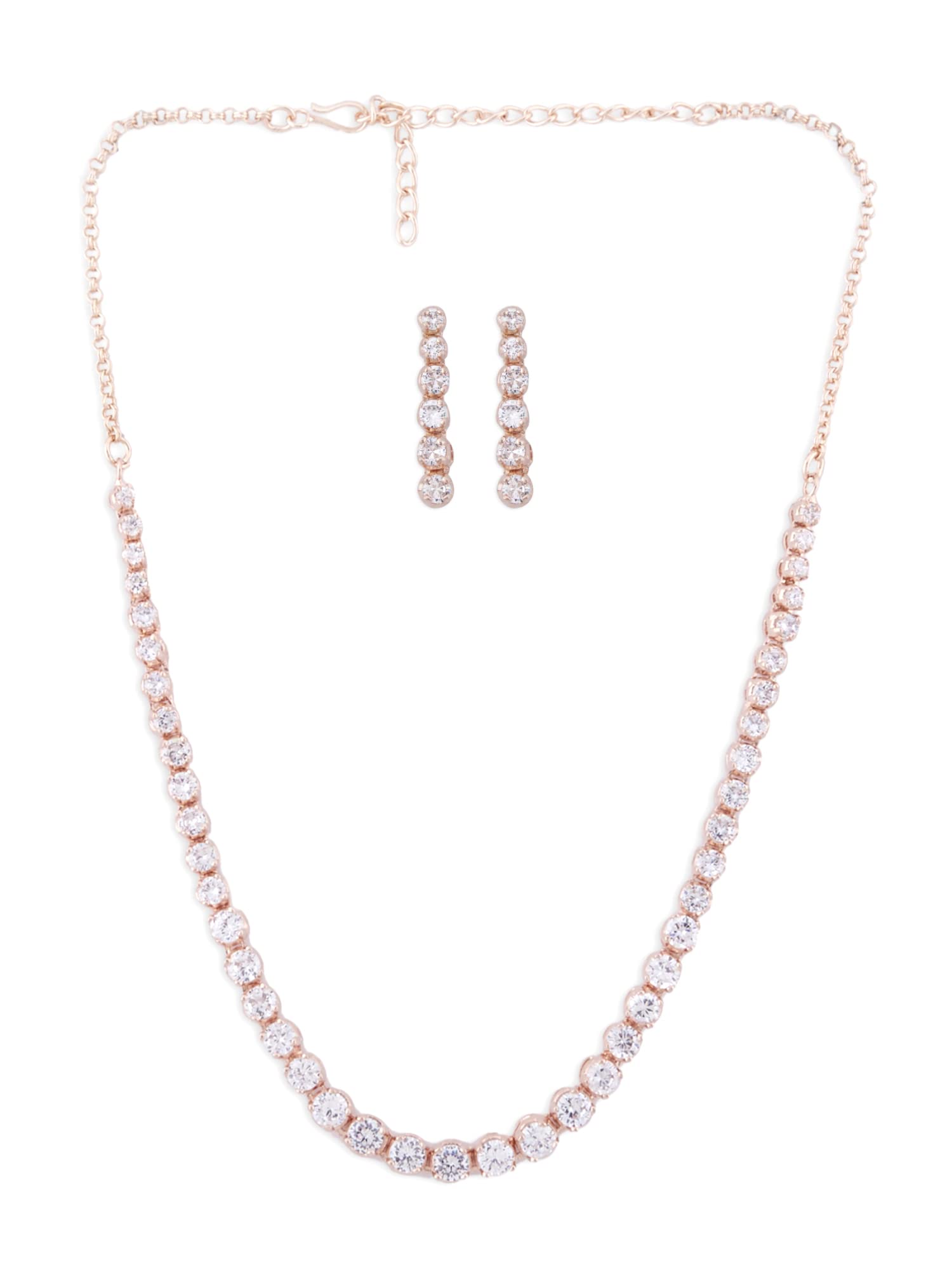 ZAVERI PEARLS Rose Gold Dazzling Cubic Zirconia Sleek Necklace & Earring Set For Women-ZPFK15242 (B0BRXLV47S) Amazon Price History, Amazon Price Tracker