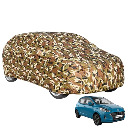Image of Allextreme 100% Waterproof Car Body Cover for Grand i10 Nios All Model & Year Triple Stitched with Mirror Pockets Full Bottom Elastic Dustproof & UV Resistant All-Weather Protection (Military /Army)