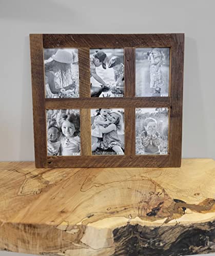 Image of Rustic Wooden Collage Picture Frame, Wood Multi Photo Holder for Wall, Horizontal and Vertical Display, Reclaimed Barnwood, 6 Openings each 5x7