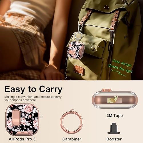 Image of for Apple AirPods 4 Case 2025 with Safety Lock & Foldable Phone Stand, Rose | Double Drop Protection,Two-Piece Design, Airpod 4 Case with Keychain & Cleaner Kit, Support Wireless Charging, Shockproof