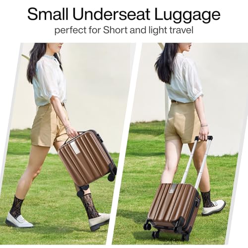 Image of Hanke 14 Inch Underseat Carry On Luggage with Wheels Hard Shell Suitcases Lightweight Small Luggage for Weekender Mini Suitcase Carry On Bag Travel Luggage for Travel Rolling Suitcase.(Brown)