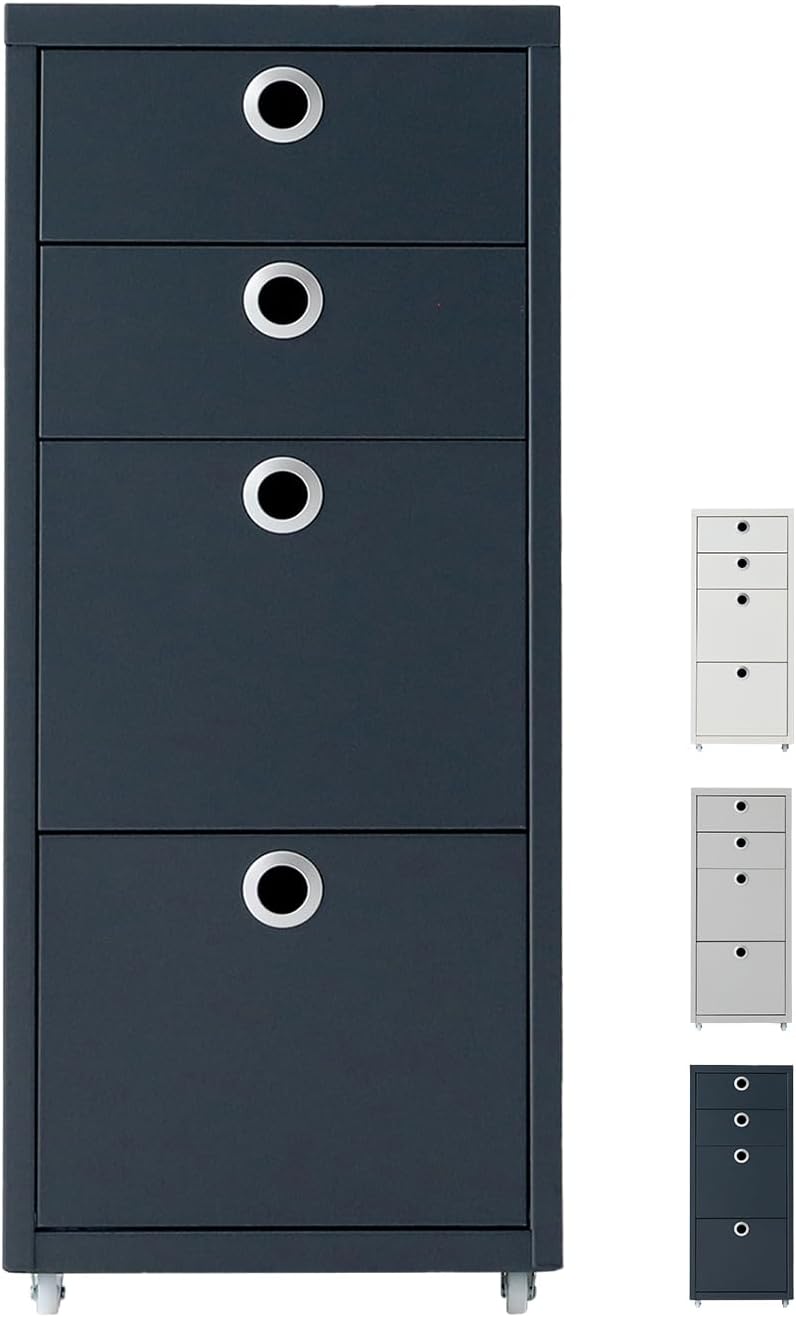 Rolled Storage Cabinet, 4-Tier Small Size Steel Office File Cabinet, Under Desk Multipurpose Organizer, 11 x 16.1 x 27 Inches, Assembly Required, for Home Office, Bedroom - Dark Gray