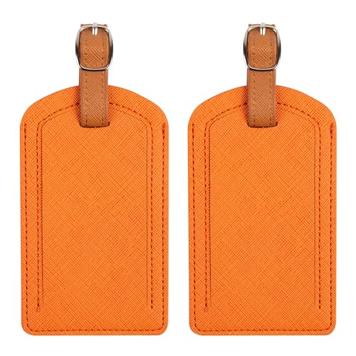 Premium Colored Luggage Tags for Luggage, Travel Bags and Suitcases by Adventure Goods- Orange (Pack of 2)
