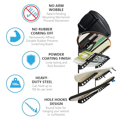 image for HIKULA 5 Board Surf Rack Wall Mount for Surfboard, Wakeboard, Snowboar
