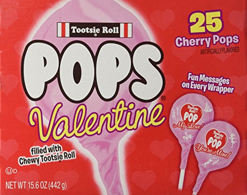 Special Edition Tootsie Roll 25 Valentine Cherry Pops ~ Fun Messages on Every Wrapper (Single Pack)