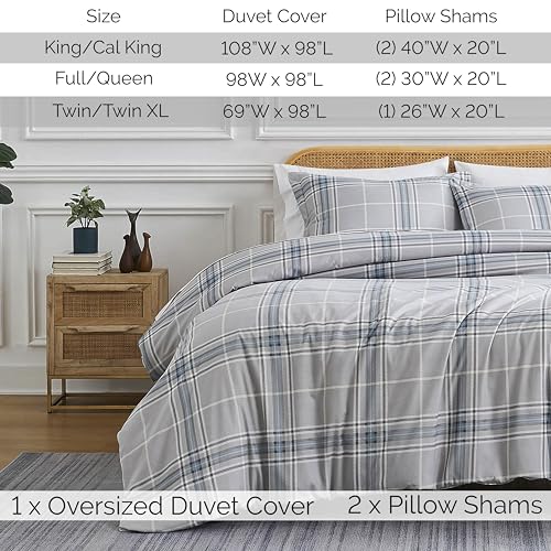 Southshore Fine Living, Inc. MF-DUV-VILPLD-GRY-Q Full/Queen Duvet Cover Set, Plaid Grey Comforter Cover thumb #1