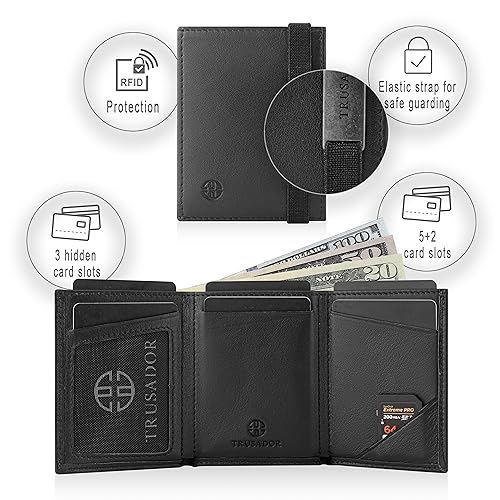 TRUSADOR Marseille Rfid Leather Wallet for Women and Men Includes ID Window, Detachable Mirror, Holds Bills, Cards, Includes Coin Pocket, Holds Cash (Black)4