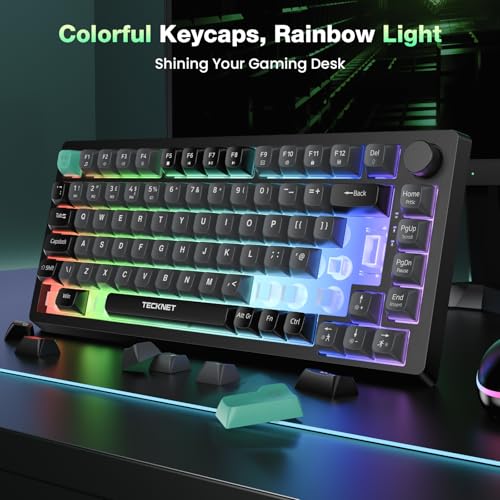 TECKNET RGB Gaming Keyboard, 83 Keys Wired Keyboard with Volumn Knob, 75% Pecent USB Keyboards with 26 Keys Anti-Ghosting, Compact Silent Keyboard,Computer Keyboard IP32 Water&Dust Resistant for Gamer