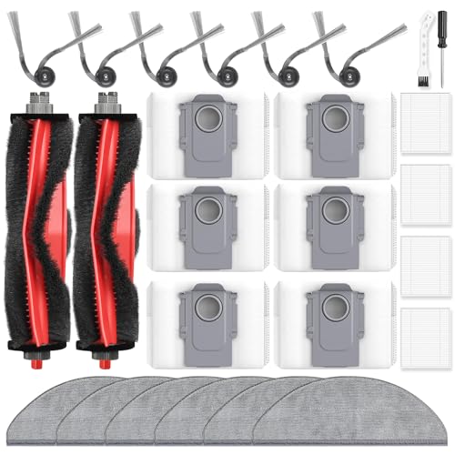 26 Stück Zubehör für Roborock Q7 L5+ / Q7 M5+ Staubsauger, Ersatzteil mit 2 Hauptbürste 6 Staubbeutel 6 Wischtücher 6 Se...