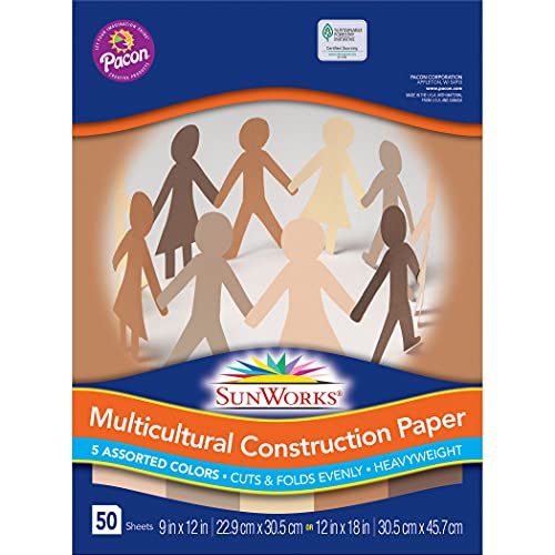 Papier de construction multiculturel SunWorks 5 nuances de tons de peau