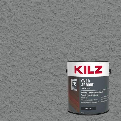 KILZ Over Armor Textured Solid Coating Resurfacer for Wood, Composite and Concrete Surfaces, Slate Gray, 1 Gallon