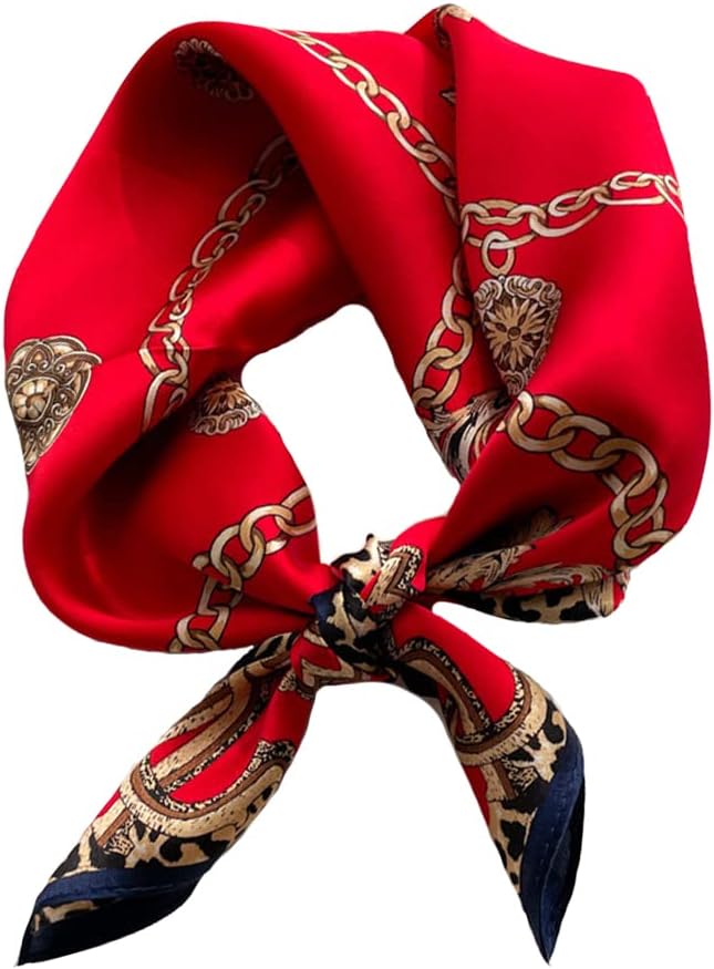 100% Real Mulberry Silk Women Small Square Neck Scarfs 21" Lightweight Headscarf Printed Neckerchief Gift Packed