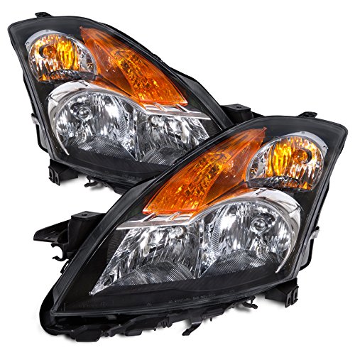 HEADLIGHTSDEPOT Black Housing Halogen Headlights Compatible with Nissan Altima 2007-2009 Includes Left Driver and Right Passenger Side Headlamps