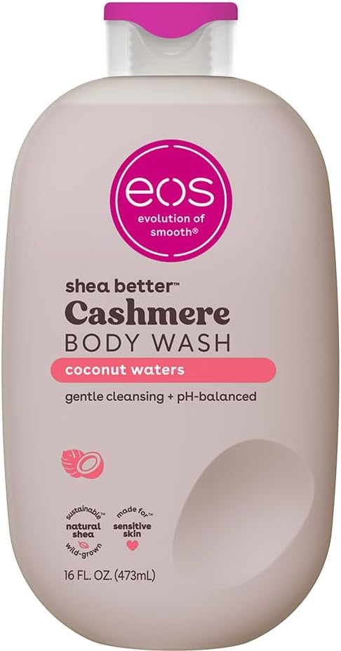 eos Cashmere Body Wash – Coconut Waters, Moisturizing Body Wash, Creamy Gel Formula, with Shea Butter, Glycerin, Vitamin E, pH Balanced, Sensitive Skin, Vegan, 16 fl oz