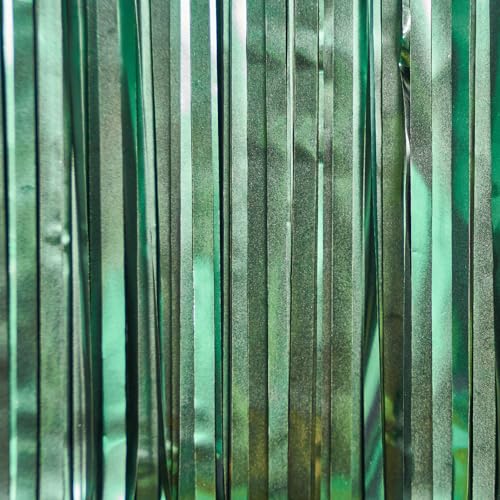 Image of PartyWoo Dark Green Streamers Backdrop 3pcs Green Tinsel Foil Fringe Streamer Curtains 8.2 FT Curtains Photo Backdrop for Graduation Birthday Dinosaur Jungle Golf Football Theme Party Decorations