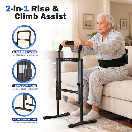 Upgrade 2-in-1 Assist Cane for Seniors, Both Stair Assist Cane and Standing Aid for Couch, Widening Anti Slip Base, Adjustable Height, Ultra Sturdy Bracket for Steps, Bathroom, Bedside - Image 5