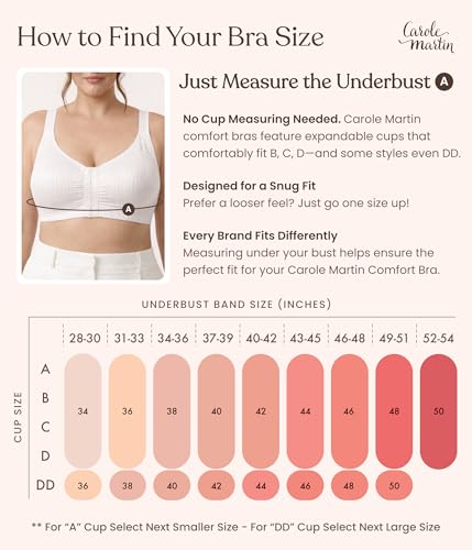 Carole Martin Full-Freedom Comfort Front Closure Bra for Women, Wireless (40, White)